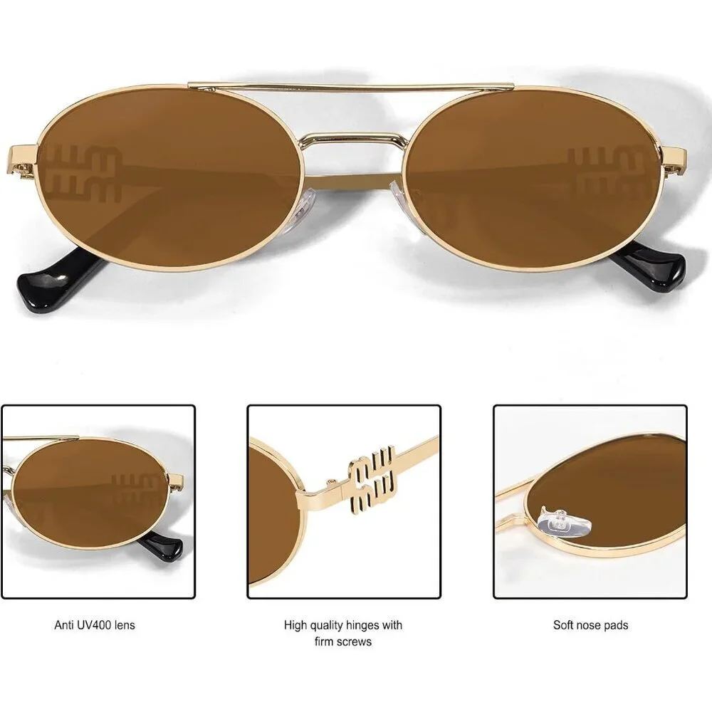 Retro Oval Metal Sunglasses Women 90s UV400 Protection Chic Accessory
